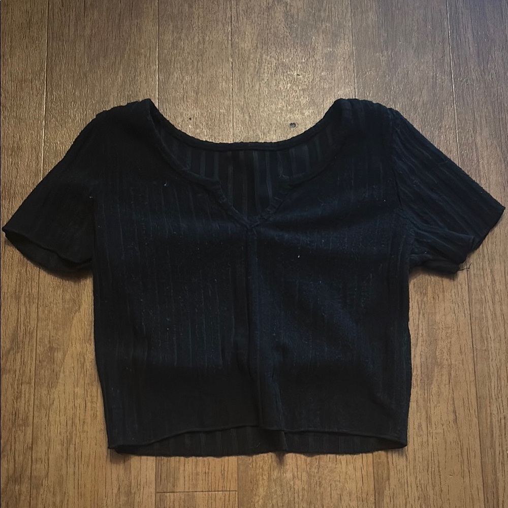 SHEFIT Black Ribbed Crop T-Shirt